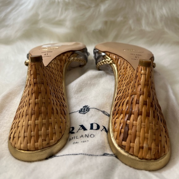 Prada Gold and Silver Leather Woven Wedge Wrapped Slip 🩶💛 - Picture 4 of 7